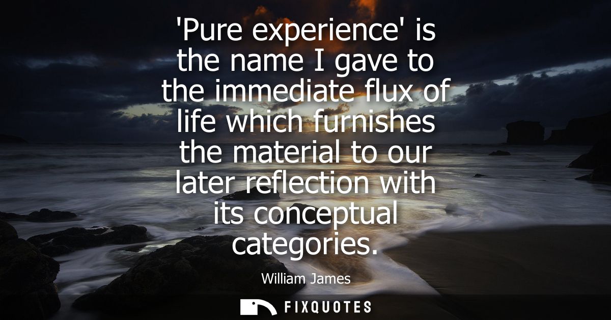 Pure experience is the name I gave to the immediate flux of life which furnishes the material to our later reflection wi