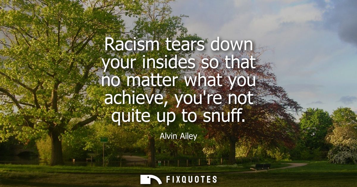 Racism tears down your insides so that no matter what you achieve, youre not quite up to snuff