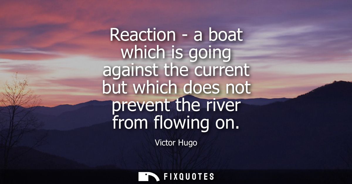 Reaction - a boat which is going against the current but which does not prevent the river from flowing on