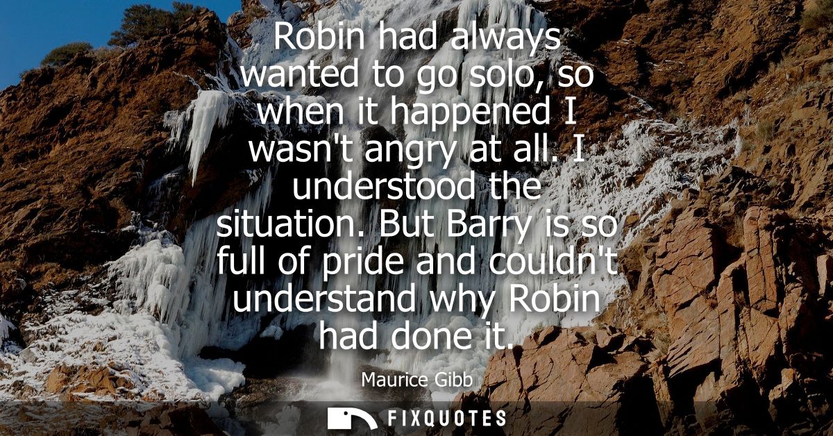 Robin had always wanted to go solo, so when it happened I wasnt angry at all. I understood the situation.