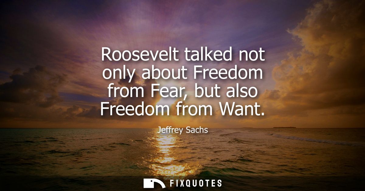 Roosevelt talked not only about Freedom from Fear, but also Freedom from Want