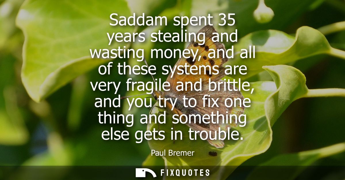 Saddam spent 35 years stealing and wasting money, and all of these systems are very fragile and brittle, and you try to 