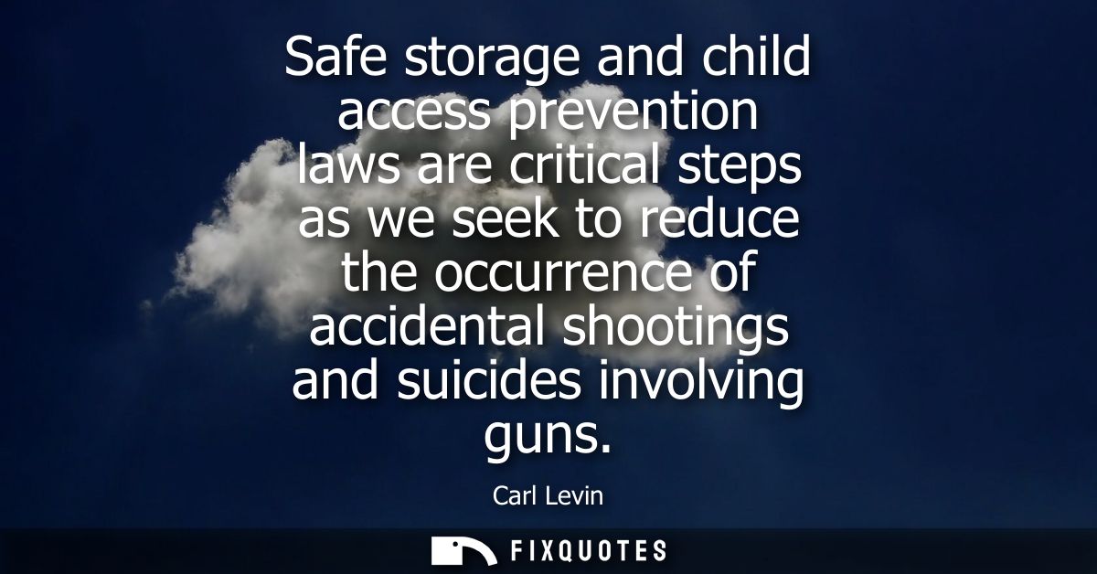 Safe storage and child access prevention laws are critical steps as we seek to reduce the occurrence of accidental shoot
