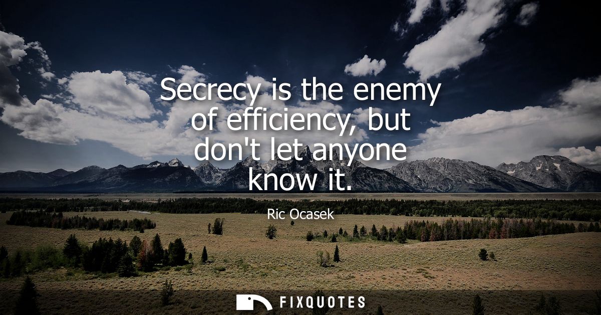 Secrecy is the enemy of efficiency, but dont let anyone know it