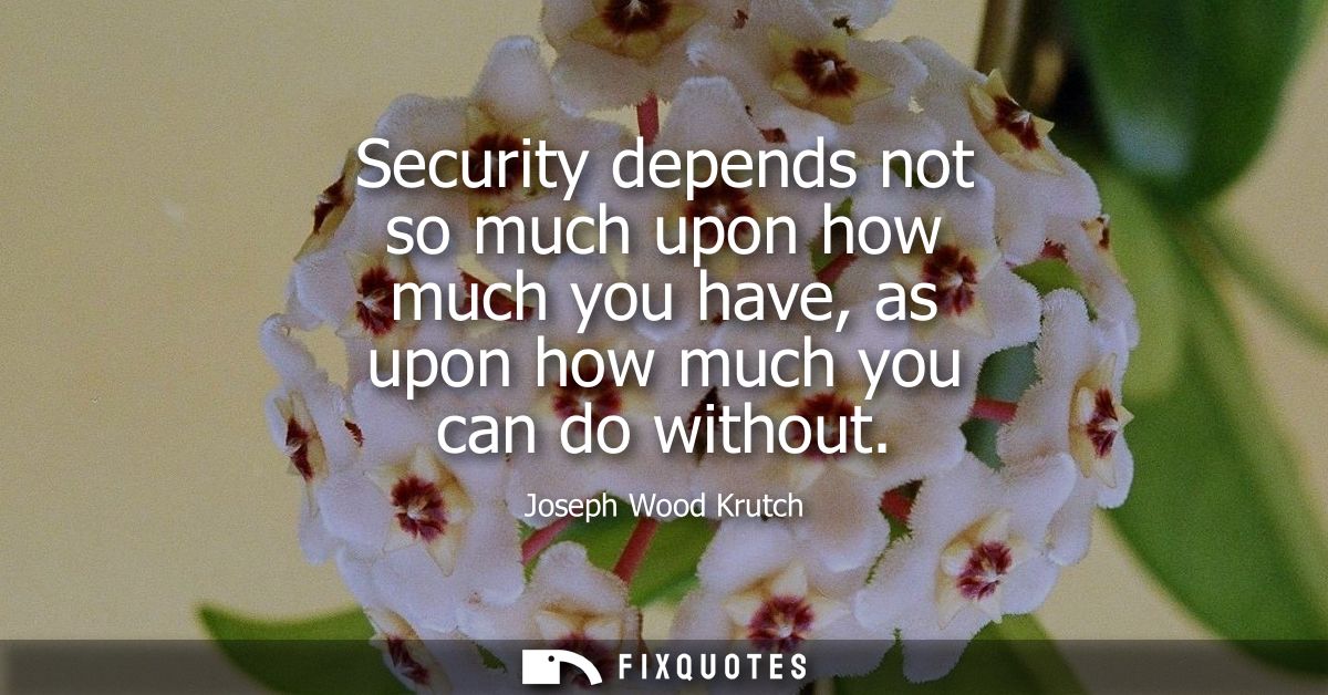 Security depends not so much upon how much you have, as upon how much you can do without