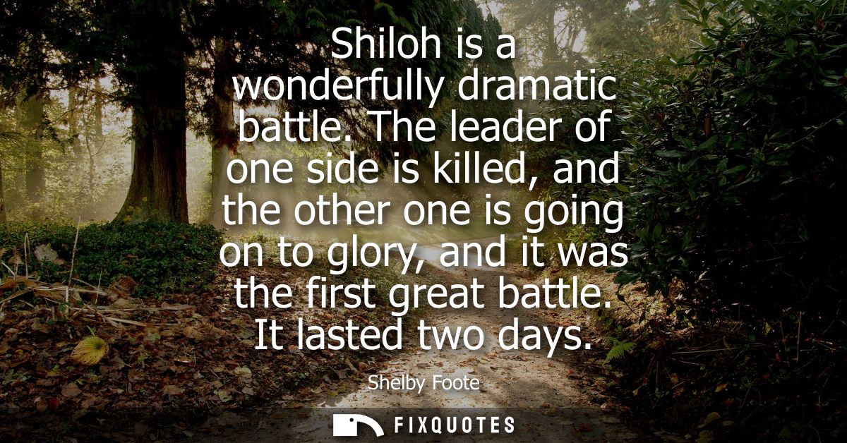 Shiloh is a wonderfully dramatic battle. The leader of one side is killed, and the other one is going on to glory, and i