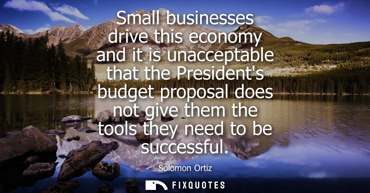 Small businesses drive this economy and it is unacceptable that the Presidents budget proposal does not give them the to