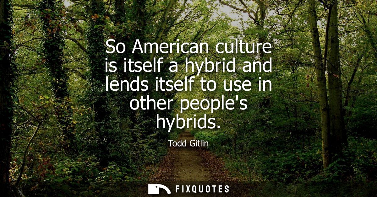 So American culture is itself a hybrid and lends itself to use in other peoples hybrids