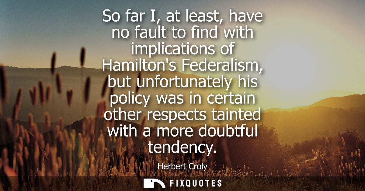 So far I, at least, have no fault to find with implications of Hamiltons Federalism, but unfortunately his policy was in