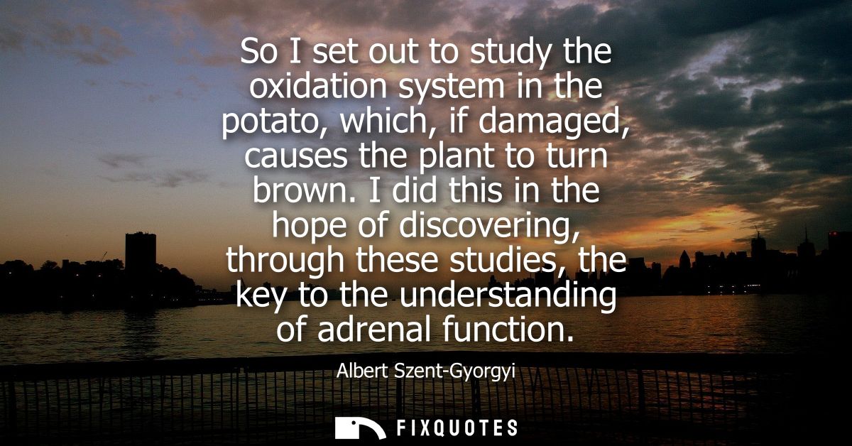 So I set out to study the oxidation system in the potato, which, if damaged, causes the plant to turn brown.