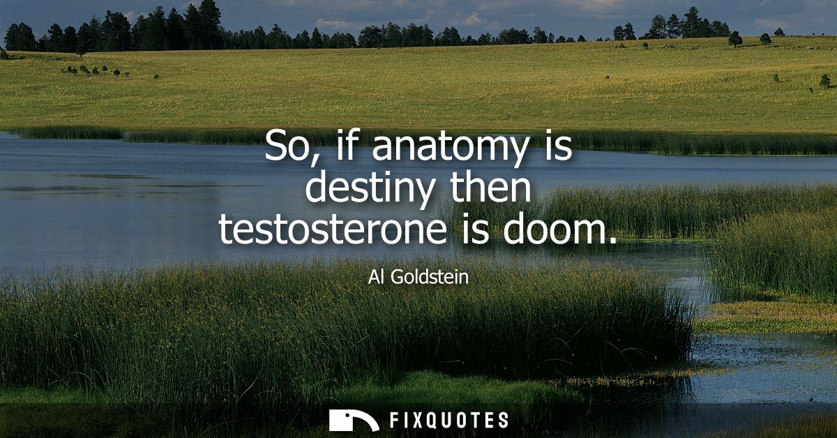 So, if anatomy is destiny then testosterone is doom