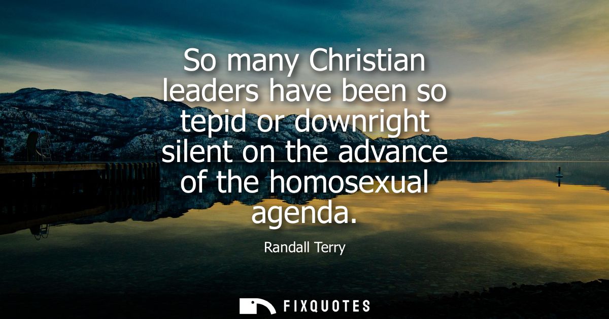 So many Christian leaders have been so tepid or downright silent on the advance of the homosexual agenda