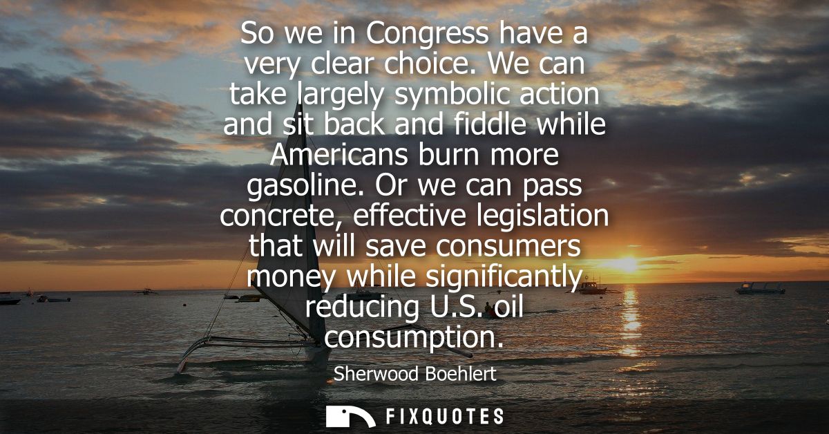So we in Congress have a very clear choice. We can take largely symbolic action and sit back and fiddle while Americans 