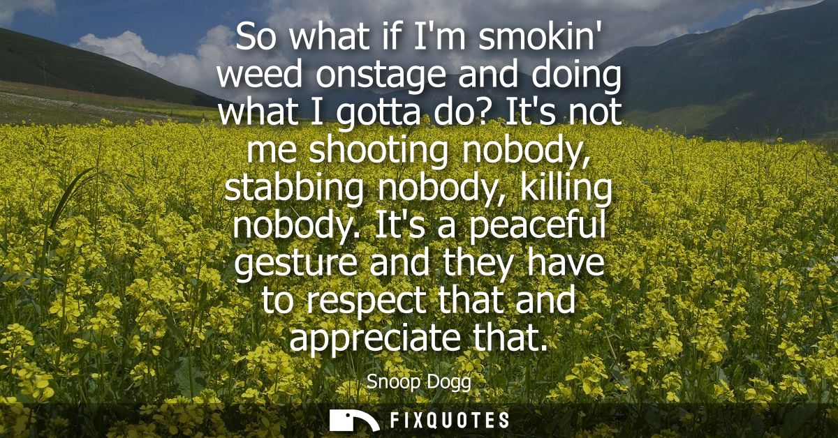So what if Im smokin weed onstage and doing what I gotta do? Its not me shooting nobody, stabbing nobody, killing nobody