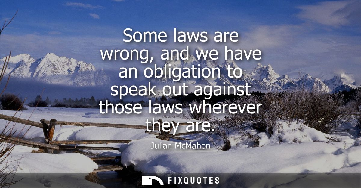 Some laws are wrong, and we have an obligation to speak out against those laws wherever they are - Julian McMahon