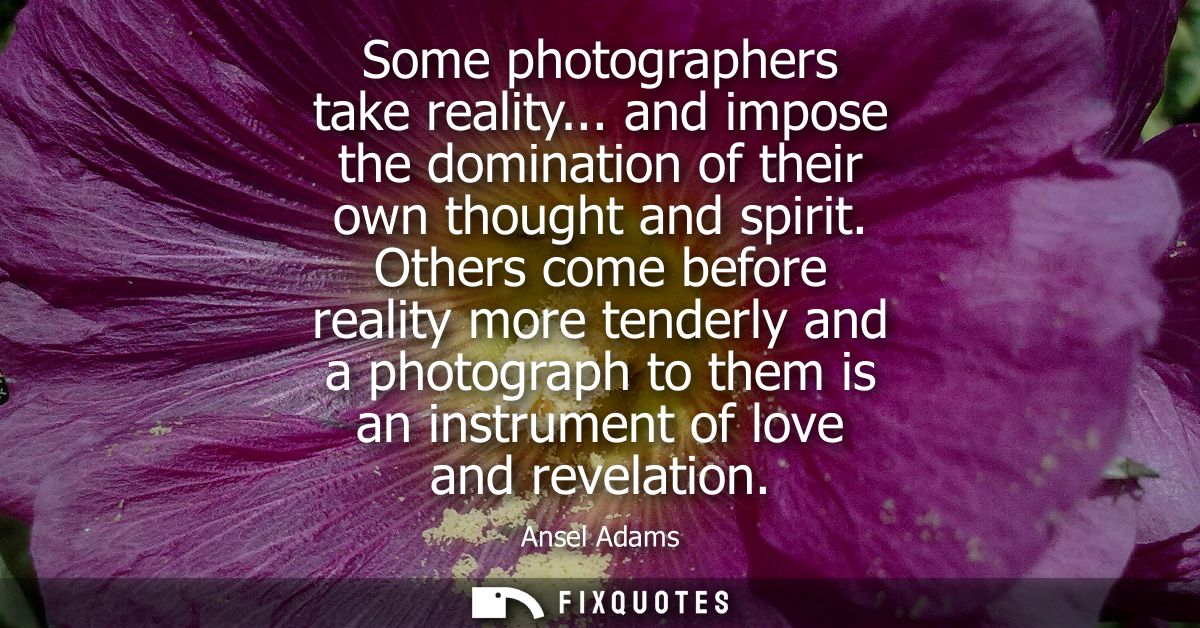 Some photographers take reality... and impose the domination of their own thought and spirit. Others come before reality