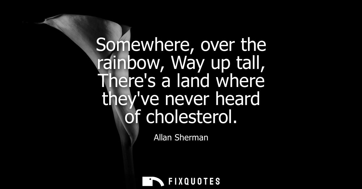 Somewhere, over the rainbow, Way up tall, Theres a land where theyve never heard of cholesterol