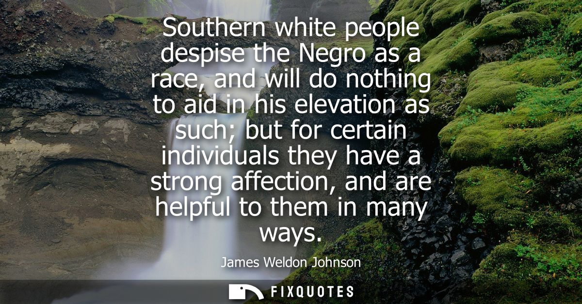 Southern white people despise the Negro as a race, and will do nothing to aid in his elevation as such but for certain i