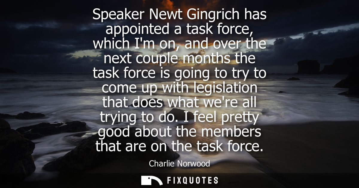 Speaker Newt Gingrich has appointed a task force, which Im on, and over the next couple months the task force is going t