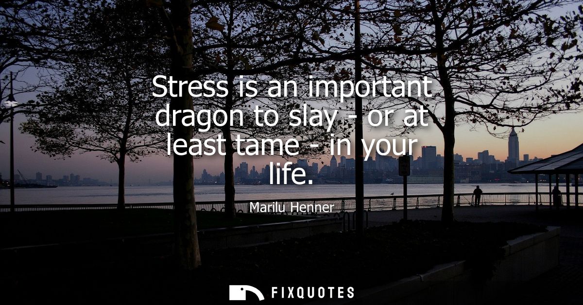 Stress is an important dragon to slay - or at least tame - in your life