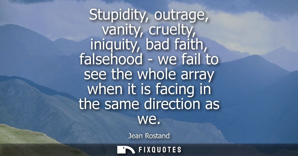 Stupidity, outrage, vanity, cruelty, iniquity, bad faith, falsehood - we fail to see the whole array when it is facing i