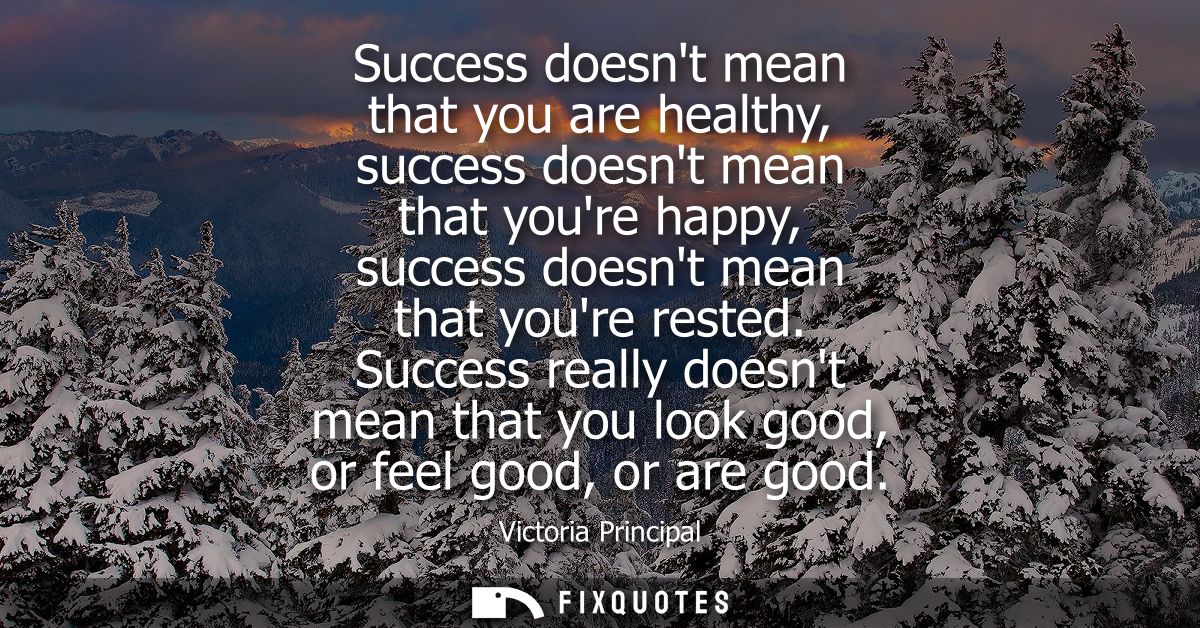 Success doesnt mean that you are healthy, success doesnt mean that youre happy, success doesnt mean that youre rested.