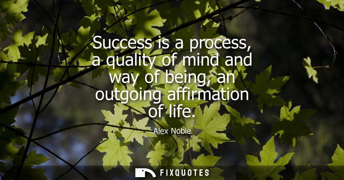 Success is a process, a quality of mind and way of being, an outgoing affirmation of life