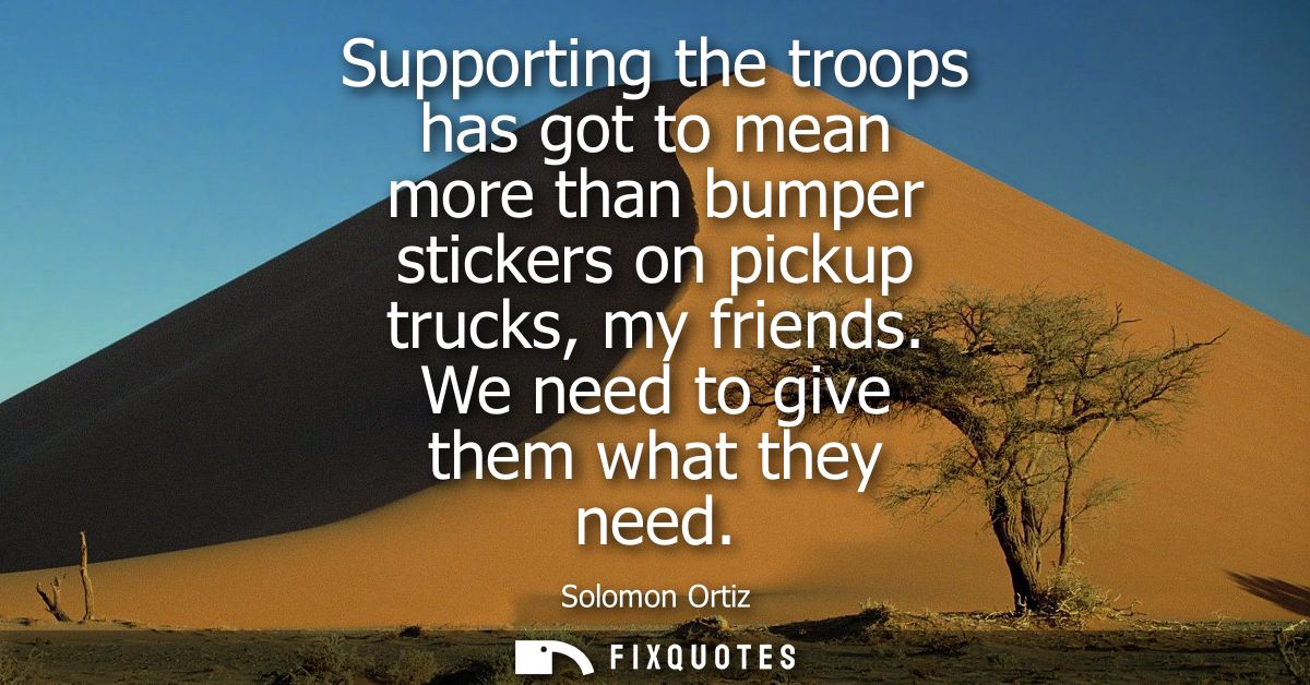 Supporting the troops has got to mean more than bumper stickers on pickup trucks, my friends. We need to give them what 