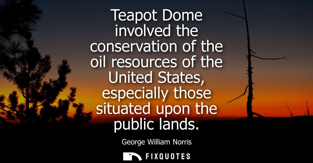 Teapot Dome involved the conservation of the oil resources of the United States, especially those situated upon the publ