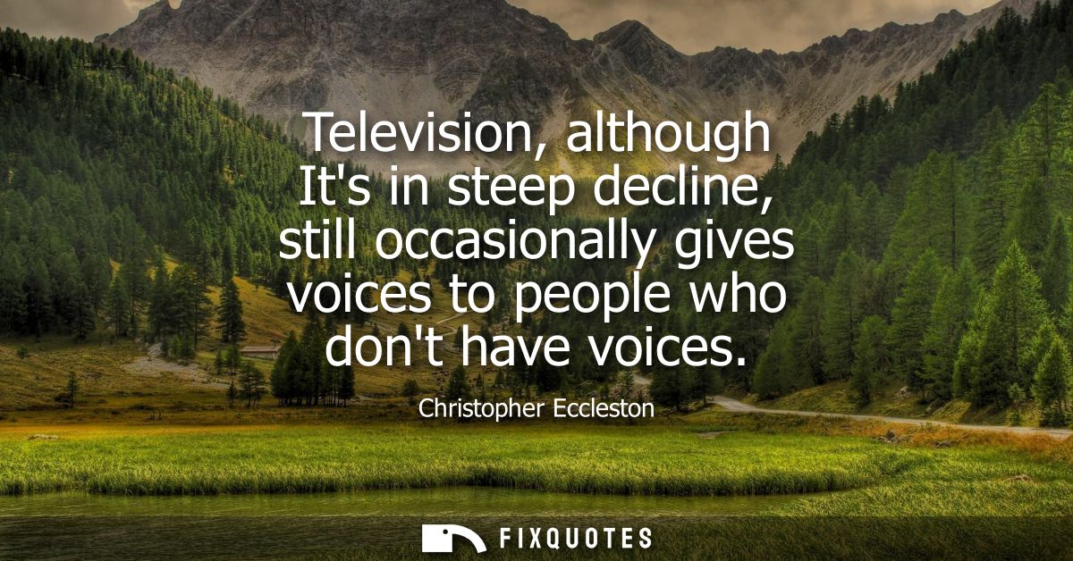 Television, although Its in steep decline, still occasionally gives voices to people who dont have voices