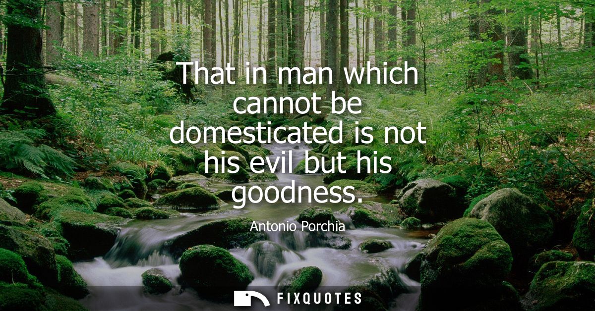That in man which cannot be domesticated is not his evil but his goodness