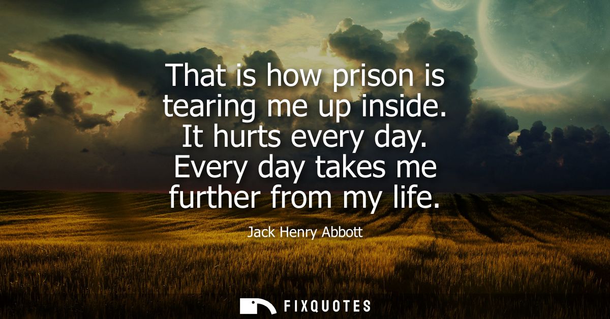 That is how prison is tearing me up inside. It hurts every day. Every day takes me further from my life