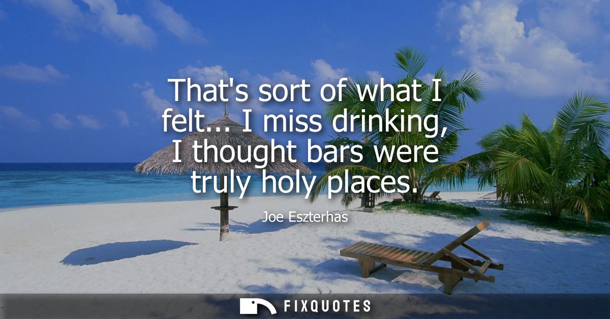 Thats sort of what I felt... I miss drinking, I thought bars were truly holy places