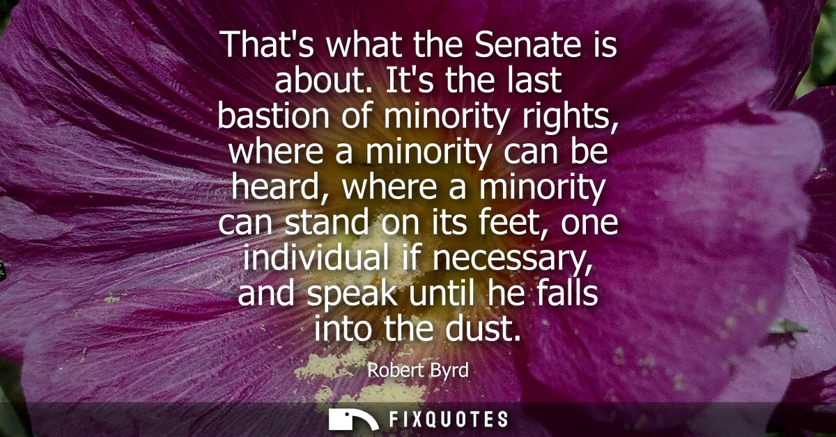Thats what the Senate is about. Its the last bastion of minority rights, where a minority can be heard, where a minority