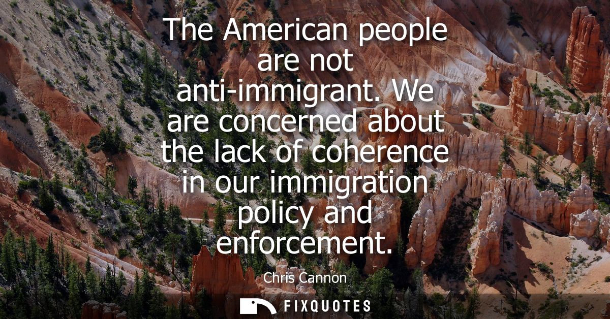 The American people are not anti-immigrant. We are concerned about the lack of coherence in our immigration policy and e