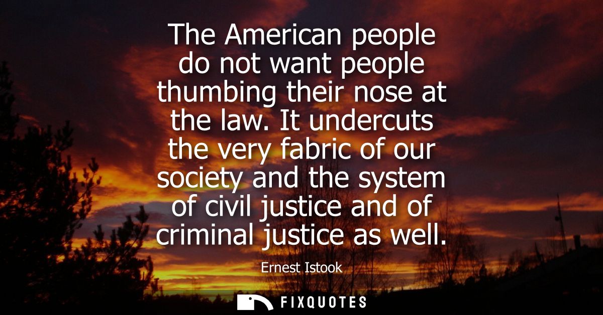 The American people do not want people thumbing their nose at the law. It undercuts the very fabric of our society and t