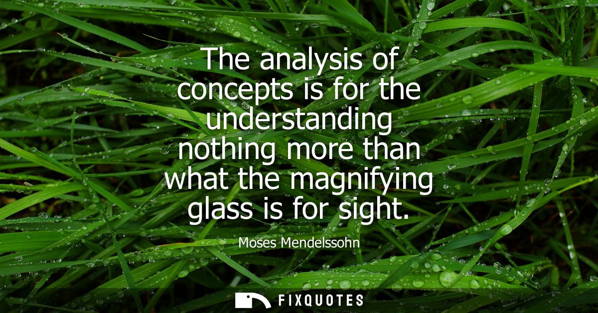 The analysis of concepts is for the understanding nothing more than what the magnifying glass is for sight