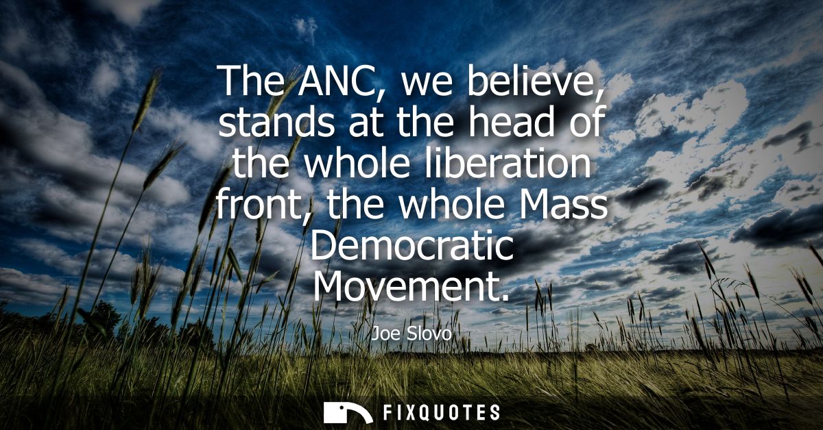 The ANC, we believe, stands at the head of the whole liberation front, the whole Mass Democratic Movement