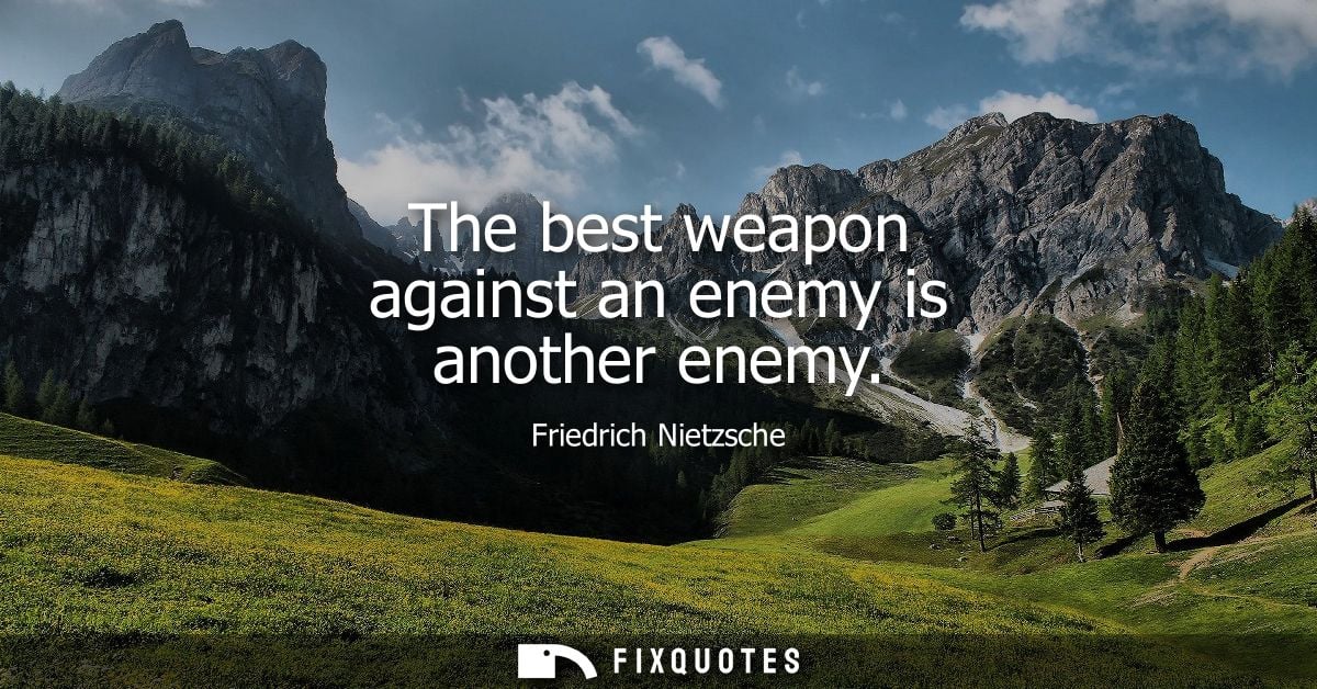 The best weapon against an enemy is another enemy - Friedrich Nietzsche