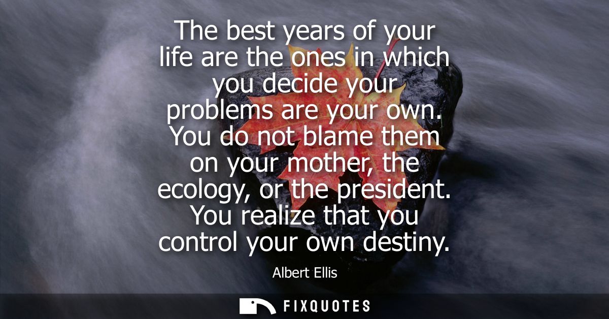 The best years of your life are the ones in which you decide your problems are your own. You do not blame them on your m