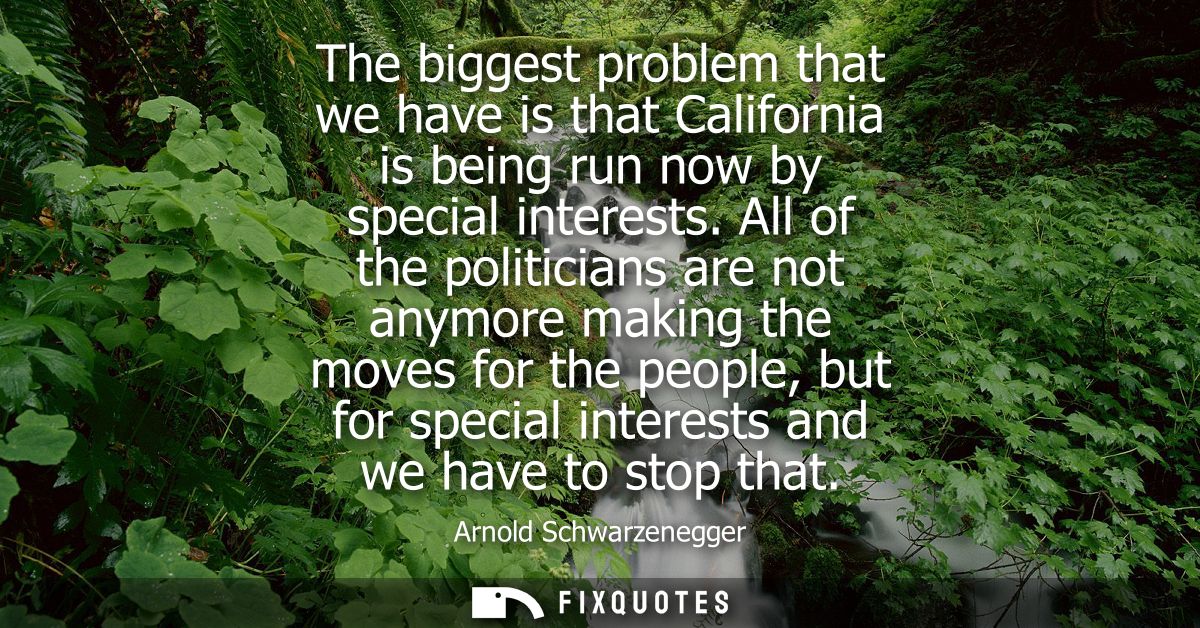 The biggest problem that we have is that California is being run now by special interests. All of the politicians are no