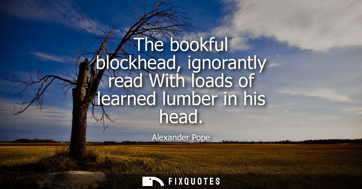 The bookful blockhead, ignorantly read With loads of learned lumber in his head