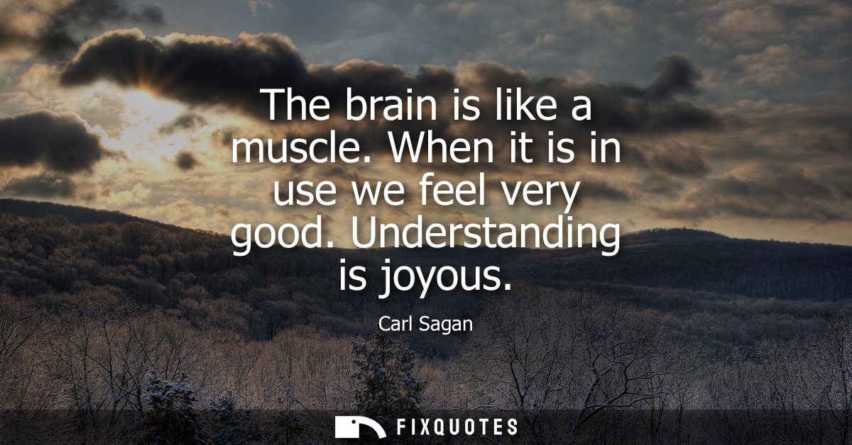 The brain is like a muscle. When it is in use we feel very good. Understanding is joyous