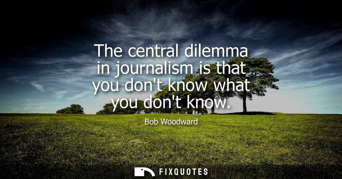 The central dilemma in journalism is that you dont know what you dont know