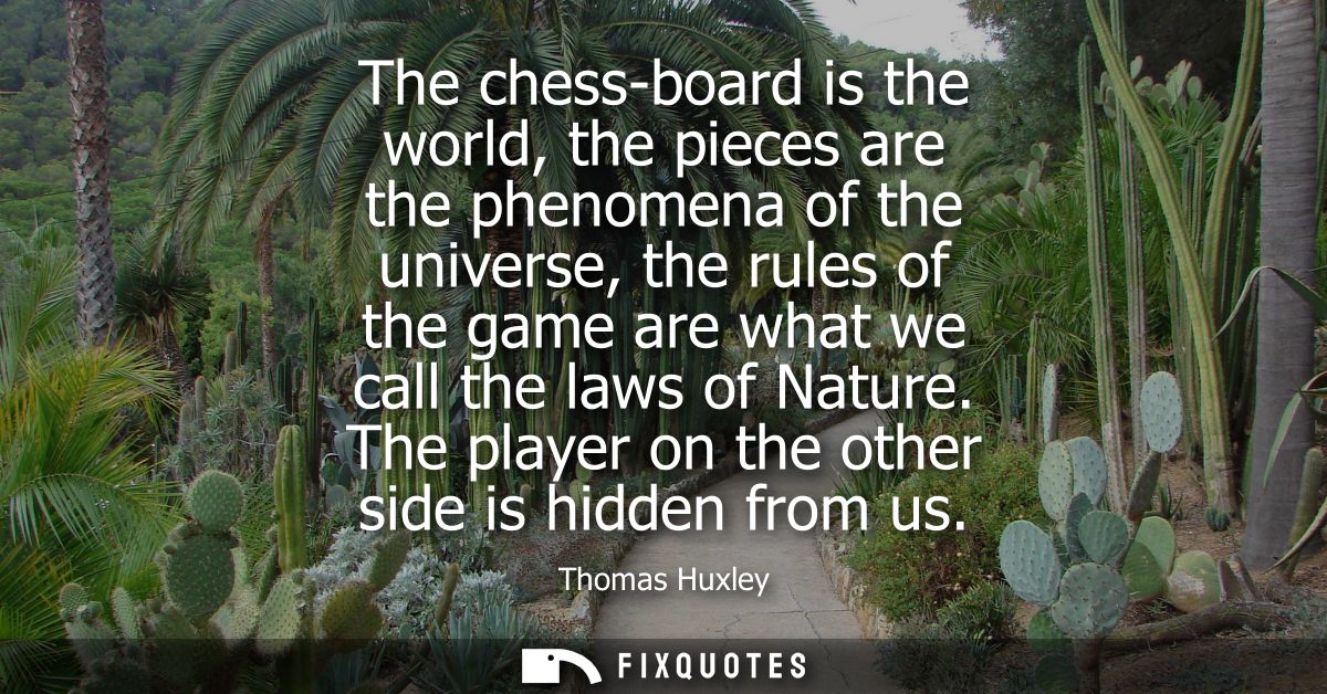 The chess-board is the world, the pieces are the phenomena of the universe, the rules of the game are what we call the l