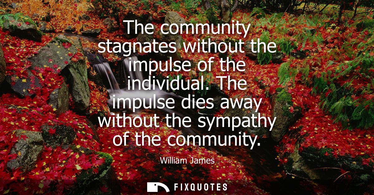 The community stagnates without the impulse of the individual. The impulse dies away without the sympathy of the communi
