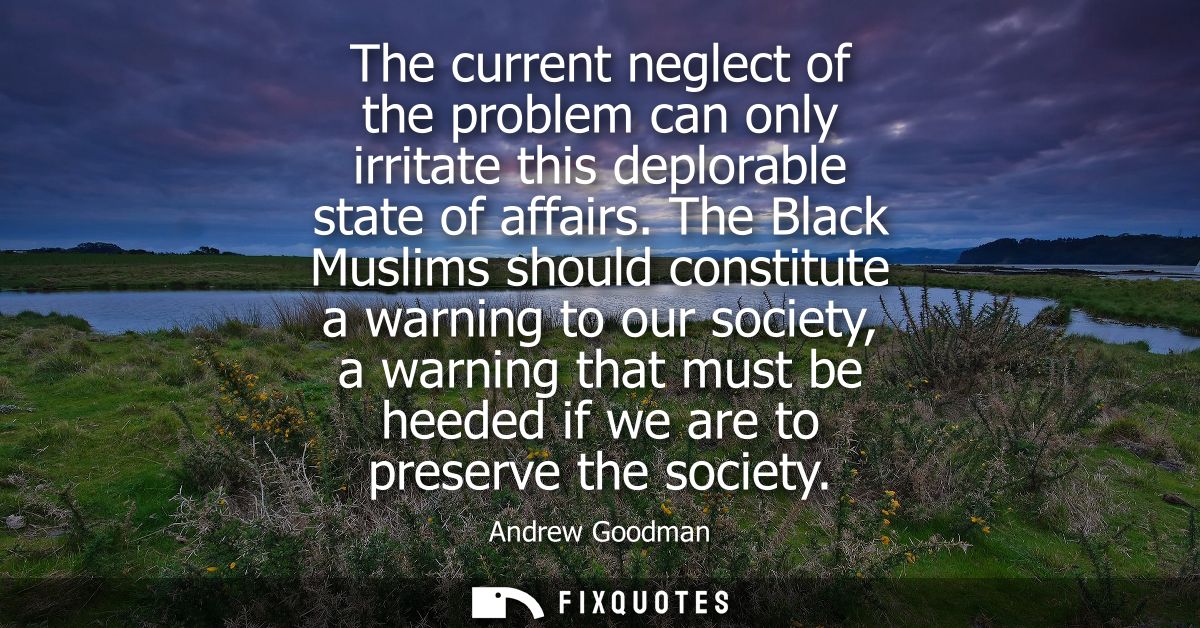 The current neglect of the problem can only irritate this deplorable state of affairs. The Black Muslims should constitu
