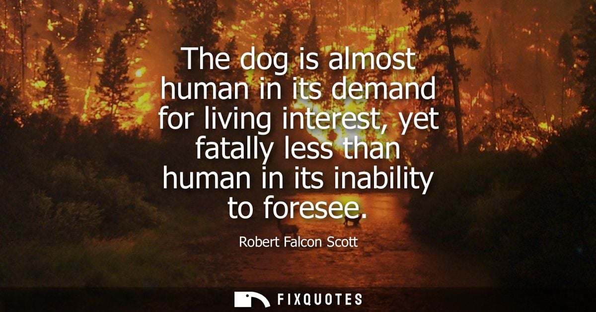 The dog is almost human in its demand for living interest, yet fatally less than human in its inability to foresee