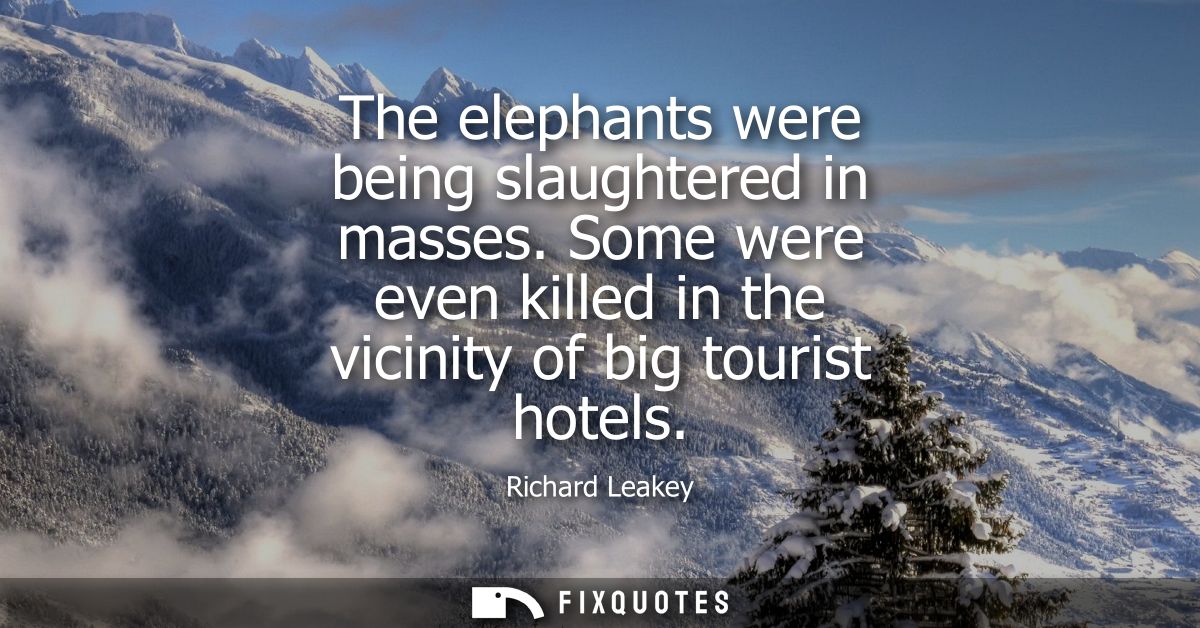 The elephants were being slaughtered in masses. Some were even killed in the vicinity of big tourist hotels