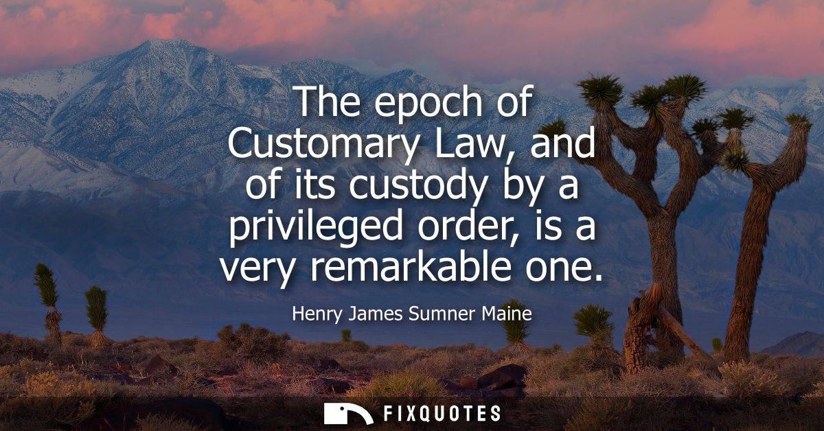 The epoch of Customary Law, and of its custody by a privileged order, is a very remarkable one